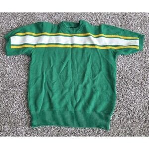 Vtg 70s Sweater Dehen Knitting Co Cheerleader Green Orlon Acrylic Striped USA M